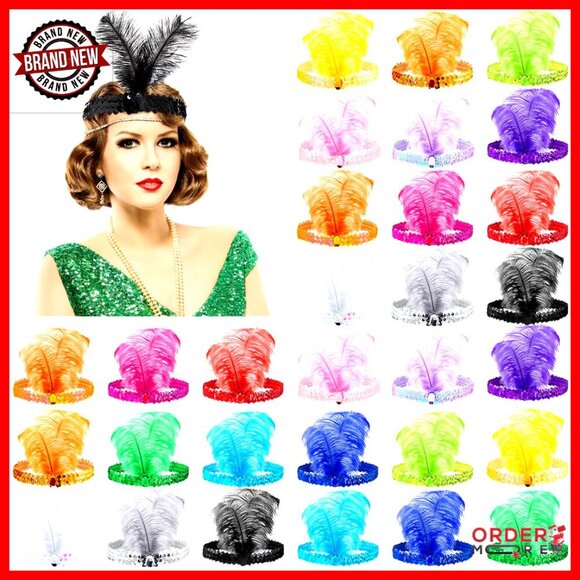 30 Piece Feather Headband Set for Women, 1920s Flapper Costume Accessory main image 6